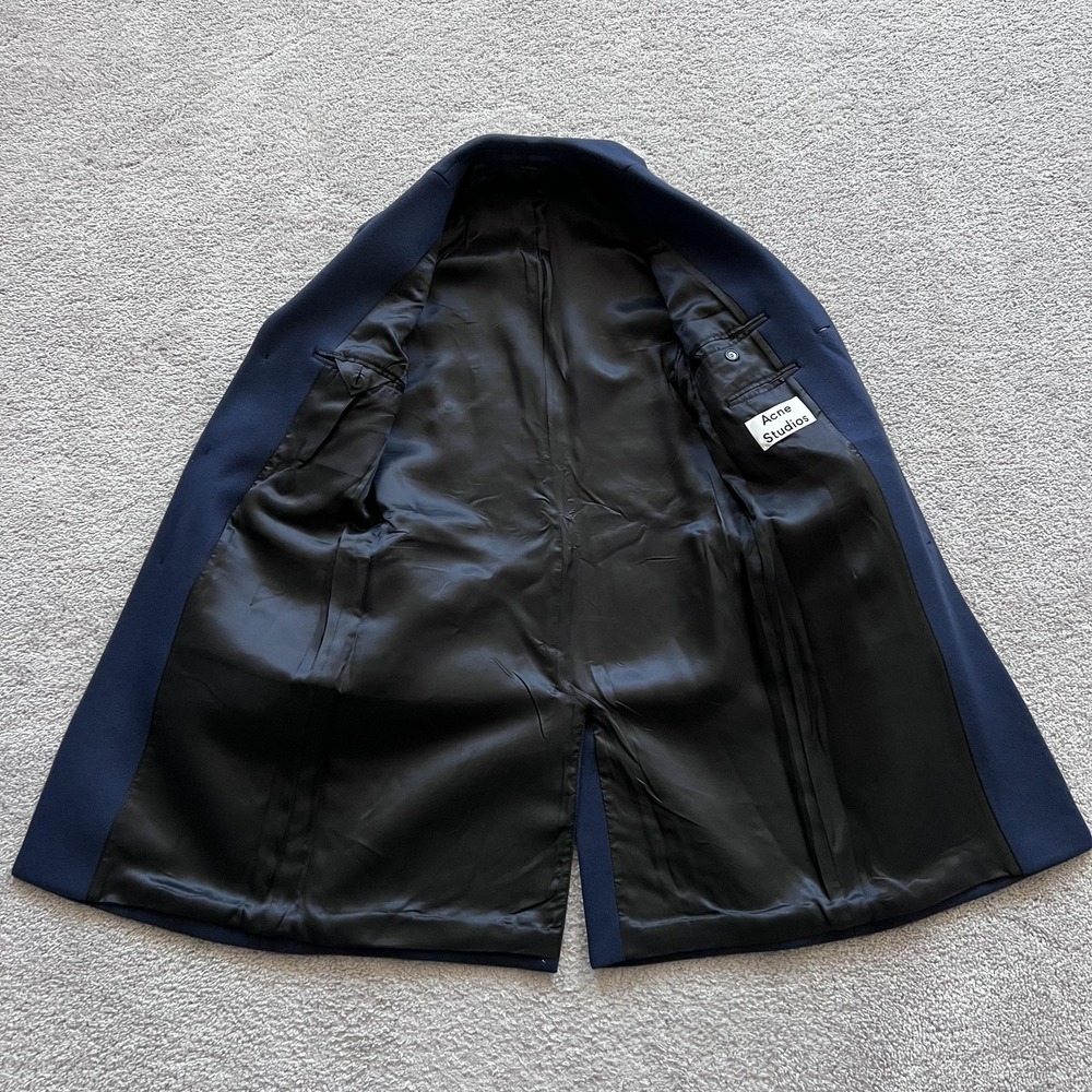 Acne Studios Garret Wool Overcoat Mens 46 Navy Blue Single Breasted Lined - Picture 6 of 15